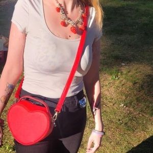 NWOT LIKE DREAMS  Bright red heart crossbody/handbag faux pebbles leather
